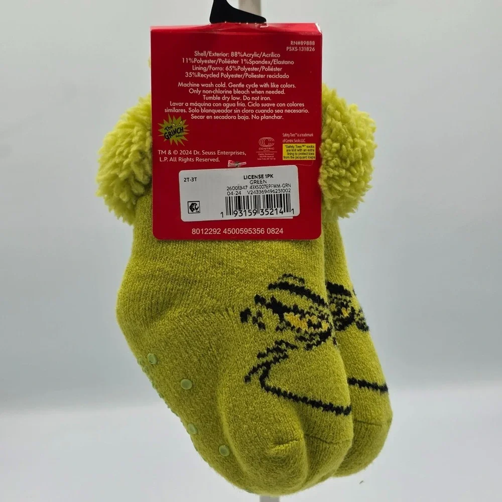 Dr. Seuss The Grinch Fuzzy Home Socks 2T-3T NEW NWT Rubber Grips on Bottom